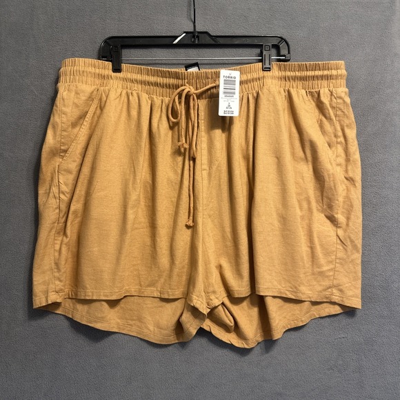 torrid Pants - NWT Torrid Pull On Stretch Linen Shorts Mid Rise Drawstring Size 3X Biscuit 4"